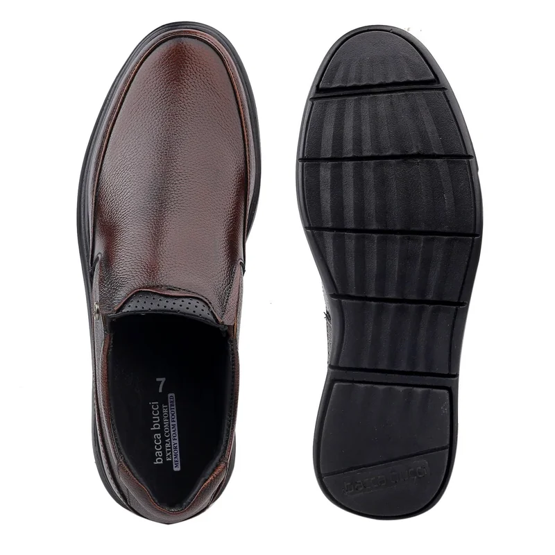 Bacca Bucci Brown Leather Office Slip-ons Formal Shoes for Men | Best Price UAE